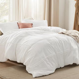 Bedsure Grid Boho Duvet Cover Twin Size - Shabby Chic Tufted Boho Bedding Set, 2 Pieces Shabby Chic Home Bedding for All Seasons, Includes 1 Twin Duvet Cover & 1 Pillowcase (White, 68" x 90") Bedsure