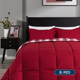 downluxe Lightweight Plaid Comforter Set (Twin) with 1 Pillow Sham - 2-Piece Set - Red/White Plaid - Down Alternative Reversible Comforter downluxe