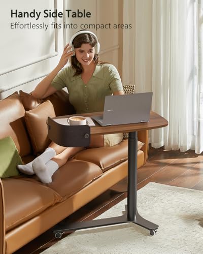 KINGSMITH Height Adjustable Mobile Standing Desk with 360° Swivel Casters, 28"-43" Pneumatic Rolling Desk with Storage Drawer, Perfect for Home Office, Bedroom, Living Room, Dark Walnut KINGSMITH