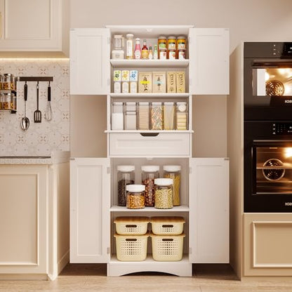 Gizoon 66” Elegant Versatile White Storage Cabinet for Kitchen and Bathroom - WoodArtSupply