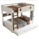 Bellemave Queen Over Queen Bunk Bed with Trundle & Hooks, Wooden Floor Bunk Beds Frame with Storage Shelves & Ladder for Kids Teens, Beige+Natural Bellemave