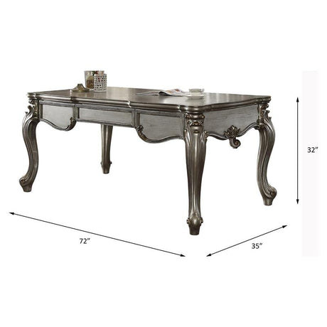 Acme Versailles Wooden Executive Writing Desk with 3 Drawers in Platinum Silver ACME Furniture