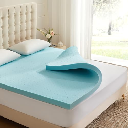 Eiayeebil 2 Inch Memory Foam Mattress Topper Twin XL, Mattress Pad Gel Infused Foam Bed Topper, Ventilated Soft Blue,Twin XL Size Eiayeebil