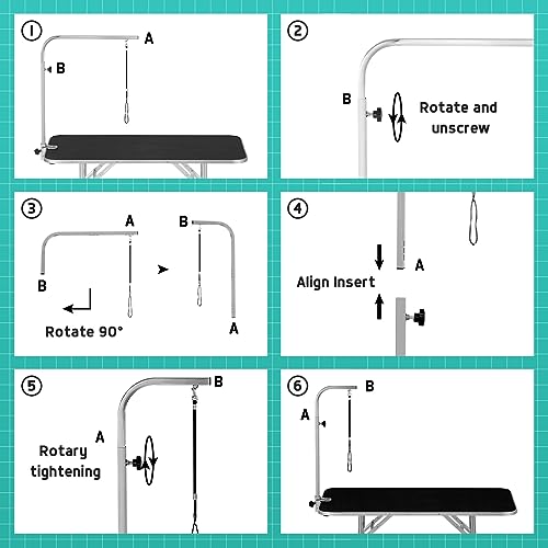 Polar Aurora 46'' Dog Grooming Table, Heavy Duty Pet Grooming Table for Dogs at Home Foldable Grooming Table w/Adjustable Arm & Noose & Mesh Tray Professional Dog Show Stainless Steel Black Polar Aurora