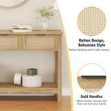Luoxiao Rattan Console Table Boho Entryway Table with 3 Drawers Storage, Narrow Long Behind Couch Sofa Table for Living Room Side Table Entry Way Table Entrance Hallway Foyer, Natural, 47 Inch Luoxiao