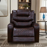 Trygoal Power Recliner Chair, Leather Recliners with Home Theater Seating, Oversized Single Electric Recliner Sofa Breathable Living Room Chairs for Adults Reading Gaming, Brown
