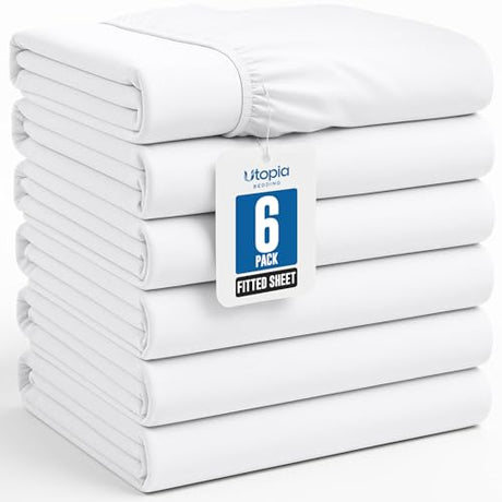 Utopia Bedding Twin Fitted Sheets - Bulk Pack of 6 Bottom Sheets - Soft Brushed Microfiber - Deep Pockets - Shrinkage & Fade Resistant - Easy Care (White) Utopia Bedding
