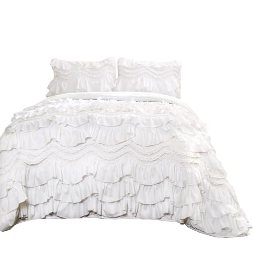 Lush Decor Kemmy Quilt Set, 3 Piece Set Full/Queen, White - Ruffled Bedding Set - Queen Size Quilt Full - White Bedding - Coquette Decor Lush Decor