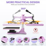 AKEYDIY 8 in 1 Heat Press Machine Professional Sublimation Machine 12" X 15"Swing Away Shirt Printing Heat Transfer Digital Industrial-Quality Heat Press Machine for T Shirts Mug Hat Plate Pink Purple AKEYDIY