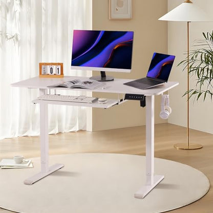 NICECOZY Electric Standing Desk Adjustable Height,Stand Up Desk for Home Office,55x24 Inches Standing Computer Desk with Keyboard Tray and Headphone Hook,White - WoodArtSupply