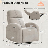 AEMEIOS Nursery Glider Recliner, Power Swivel Rocking Recliner with USB & Type-C Port, Swivel Nursering Reclining Rocker with Double Pockets for Living Room, Camel Chenille