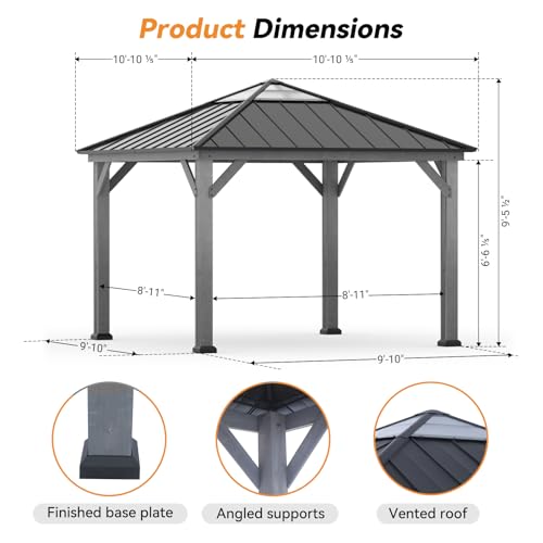 Modern Shade Wood Gazebo 11' x 11', Hardtop Gazebo with Galvanized Steel and Polycarbonate Hip Roof Hardtop, Cedar Framed Wooden Gazebo for Garden, Backyard, Patio and Deck Modern Shade Outdoor Living Spaces