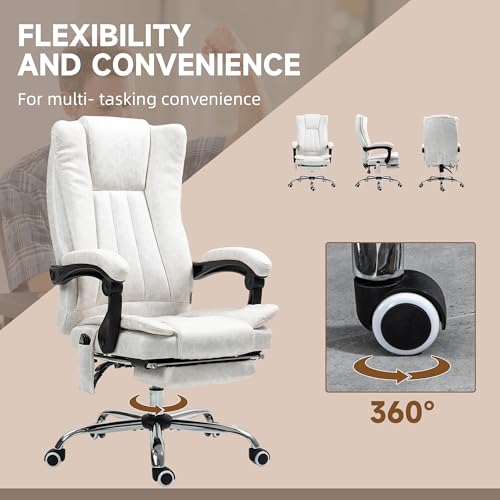 Vinsetto 6 Point Vibration Massage Office Chair, High Back Computer Chair with Heat, Adjustable Height, Reclining Backrest and Retractable Footrest, White Vinsetto