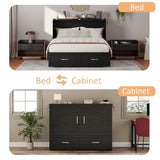 YANSNWO Full Size Murphy Bed with Storage, Farmhouse Murphy Bed Cabinet with Large Storage Drawer, Quiet Design, Foldable Platform Bed for Guest Bedroom, Home Office, Small Room, Distressed Black YANSNWO