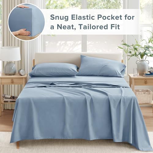 Comfort Spaces 100% Cotton Sheet Set Breathable, Lightweight, Soft with 12" Elastic Pocket Fits up to 14" Mattress, All Season Cozy Bedding, Matching Pillow Case, Twin Blue 3 Piece Comfort Spaces
