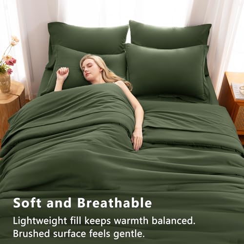 CozyLux Queen Comforter Set Olive Green, 7 Pieces Bed in a Bag Queen Comforter Set with Sheets, Bedding Sets with Down Alternative Comforter, Fitted Sheets, Flat Sheets, Pillow Shams and Pillowcases CozyLux