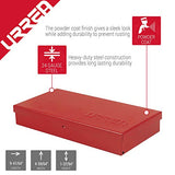 URREA Metal Tool Box - 9.6" x 5" x 1.4" Portable Tool Storage/Organization Box with 24 Gauge Construction & Durable Red Finish - 4725 Urrea