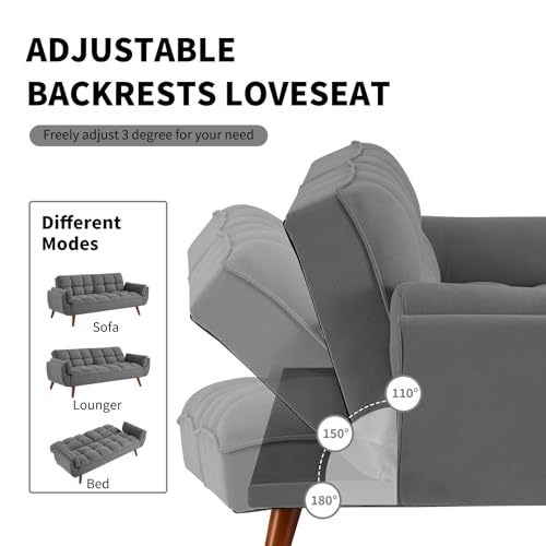 Homies Life Convertible Futon Sofa Bed, Linen Sleeper Couch, 75" W Modern 3 Seater Tufted Sofa with Solid Wood Legs and Adjustable Backrests for Small Spaces, Living Room, Bedroom, Dark Gray Homies Life