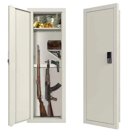 53" Tall Wall Gun Safe Between Stud, Hidden In Wall Rifle Safes Heavy Duty Cabinet Safe Wall Long Gun Safe for Home with Removable Shelf & Digital Keypad, Security Wall Safe for Guns Money Valuables kingwolfox