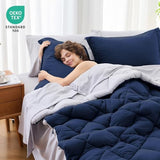MUXHOMO 5 Pieces Twin Comforter Set, Reversible Bed in a Bag Twin Size, All Season Bedding Set with Comforter, Flat Sheet, Fitted Sheet, Pillowcases & Shams, Navy & Light Grey MUXHOMO