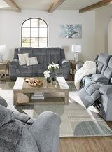 Signature Design by Ashley Tip-Off Modern Wall Hugger Power Reclining Loveseat with Adjustable Headrest, USB Ports, Storage and Cup Holders, Gray Signature Design by Ashley