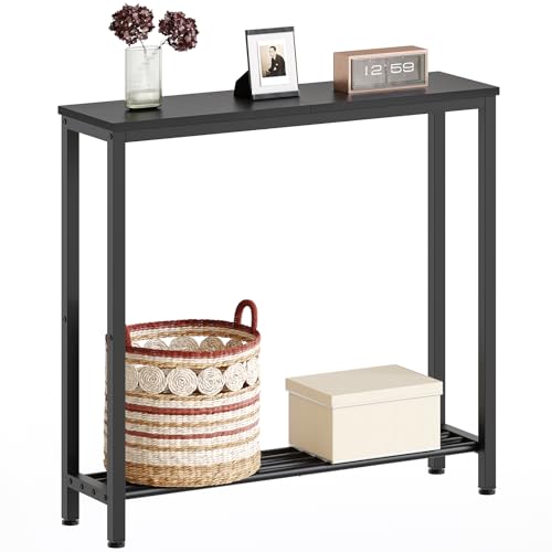 YATINEY Narrow Console Table, 2-Tier Small Sofa Table, 29.5" Thin Entryway Behind Couch Table with Shelves, Industrial Hallway Table, for Living Room, Foyer, Black CT03BB YATINEY