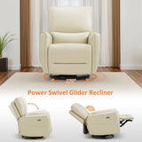 MCombo Power Swivel Rocker Recliner with Lumbar Support, Faux Leather Electric Nursery Glider Recliner Chair for Adults, 6922 (Cream White)