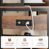 Itaar 47.2 Inch Rustic Brown Bakers Rack with Power Outlet & LED Light - Microwave Stand & Multi-Functional Coffee Bar Cabinet Itaar