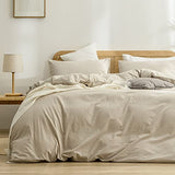 BESTOUCH Duvet Cover Set 100% Washed Cotton Linen Feel Super Soft Comfortable Chic Lightweight 2 PCs Home Bedding Set Solid Almond Milk Grey Twin/Twin XL BESTOUCH