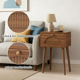 Fixwal Nightstands Set of 2 with Fluted Door, Small End Table with Solid Wood Feet for Bedroom Small Space, Modern Mid-Century Bedside Table, Natural Walnut, 13.8 x 10.6 x 21.3in Fixwal