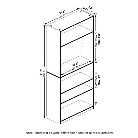 FURINNO JAYA Simply Home 5-Shelf Bookcase, 5-Tier, White Furinno