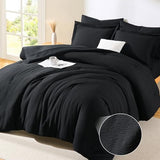 CozyLux King Size Comforter Set Black - 7 Pieces Striped Seersucker Bed in a Bag, Soft Lightweight Boho Bedding Set with All Season Comforters King Size, Sheets, Pillowcases & Shams CozyLux