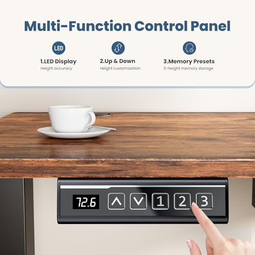 Sweetcrispy Electric Standing Desk Adjustable Height, 40x24 Inch Sit Stand Up Home Office Desks Computer Workstation PC Work Table with 3 Memory Preset Splice Wood Board Metal Frame, Rustic Sweetcrispy