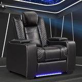 ANJ Power Home Theater Seating Recliner Chairs, PU Leather Recliner with Cup Holders, Electric Movie Theater Reclining Chairs with Adjustable Powered Headrest, LED Lights, Hidden Arm Storage (Black)