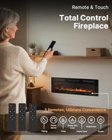Electric Fireplace 50 Inch with 3 Remotes, Recessed or Wall Mounted Electric Fireplace Insert with 15 Flame Colors & 6 Adjustable Speeds, 1500/750W Linear Fireplace Heater, 12H Timer, Log & Crystal FODINGHILL
