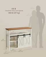 VASAGLE Buffet Cabinet, Coffee Bar Storage Cabinet, Sideboard with 2 Sliding Barn Doors, Adjustable Shelves, 13 x 39.4 x 31.5 Inches, for Living Room, Rustic White and Honey Brown ULSC092W01 VASAGLE