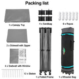 COBIZI 10x20 Pop up Canopy Tent 10x20 Canopy with 6 Sidewalls Waterproof Heavy Duty Commercial Tent for Parties Outdoor Garden Gazebo, Carry Bag with Wheel(10x20ft, Gray) COBIZI