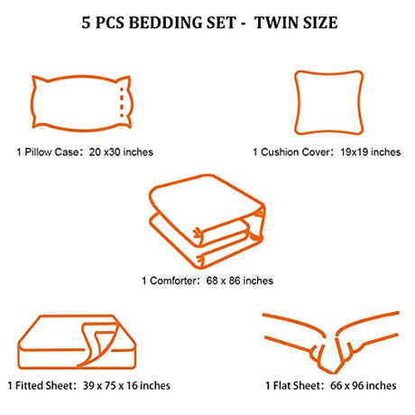5 Pieces Bed in a Bag for Boys Bedding Sets Twin Size,Gamer Comforter Sets for Boys Kids, Gaming Comforter Set for Teens Room Decor with Flat Sheet,Fitted Sheet,Pillowcase,Cushion Cover lris Bedding