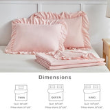 Flysheep Pink Ruffle Quilt Set Twin Size, 2 Pieces Shabby Chic Farmhouse Striped Bedspread Coverlet Set, Solid Lightweight Soft Microfiber Bed Cover for Kids (1 Ruffled Quilt + 1 Pillow Sham) Flysheep
