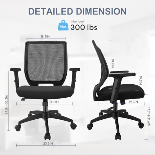 Schwake Ergonomic Office Chair Home Mesh Desk Chair with Adjustable Arms - Mid Back Computer Chairs for Adults - Swivel Task Chair Comfortable for Home Office (Black) Schwake