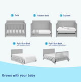 Graco Hadley 5-in-1 Convertible Crib with Drawer (Pebble Gray) – GREENGUARD Gold Certified, Crib with Drawer Combo, Full-Size Nursery Storage Drawer, Converts to Toddler Bed, Daybed Graco