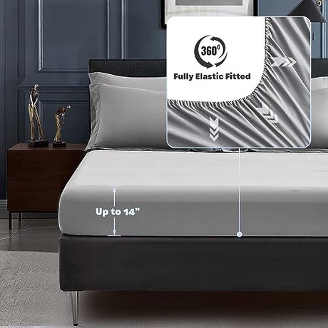 Maple&Stone Full Size Comforter Set 7 Pieces Bed in a Bag - Down Alternative Bed Set with Sheets, Pillowcases & Shams, Soft Reversible Duvet Insert,Grey Maple&Stone