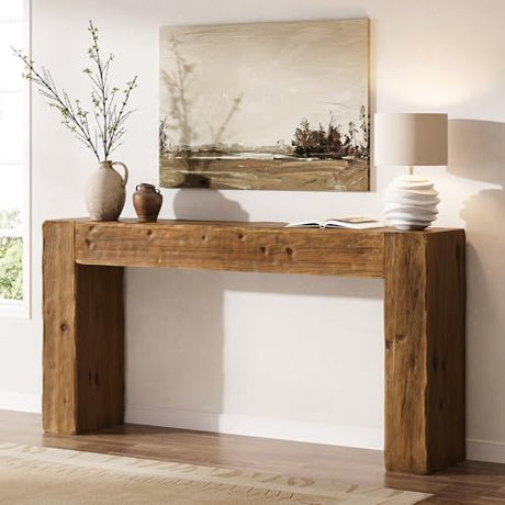 TRIBEWOOD Solid Wood Console Table, 63-Inch Farmhouse Sofa Table Behind Couch for Entryway, Living Room, Foyer, Easy Assembly (Rustic Brown) TRIBEWOOD
