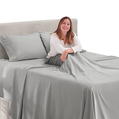 Hearth & Harbor Extra Deep Pocket Full Size Sheet Set - 4 Piece Ultra Soft & Breathable Bed Sheets Set - Fits Up to 24" Mattress - Hotel Luxury Bed Sheet Set, Light Grey Hearth & Harbor