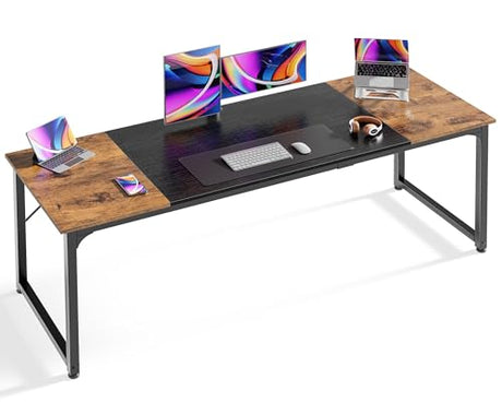 Huuger Computer Desk, 70 Inch Office Desk, Gaming Desk with Storage, Writing Desk Work Desk for Home Office, Study, Long Simple Desk, Large Legroom, Metal Frame, Rustic Brown and Black Huuger