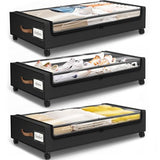 SpaceHacks Under Bed Storage with Wheels 3Pack Storage Containers with Clear Window&Label Under Bed Drawers Rolling Under Bed Storage for Clothes,Shoes, Blankets (30.71 x 16.93 x 6.69 in, Black) SpaceHacks