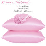 NSGZ 2 Pcs Satin Fitted Sheet and Pillowcase Set, Twin Silky Bottom Bedsheet Fit up to 15 Inch Deep Pocket Mattress, Pink Soft Satin Bedding Includes 1 Fitted Sheet and 1 Pillowcases NSGZ