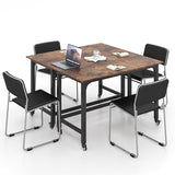 GOFLAME 4ft Conference Table Set of 2, Mobile Home Computer Desk, Meeting Room Table w/Detachable Storage Bag & 2 Headphone Hooks, Rolling Seminar Boardroom Table on Wheels, Black + Rustic Brown GOFLAME