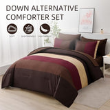 Anibedding Red and Brown Comforter Set King Size, Boho Burgundy Striped Bedding Comforter Set 7 Piece Bed in a Bag, Soft Microfiber Down Alternative Farmhouse Bedding Set for All Season(104"x90") Anibedding
