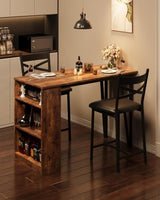 Garvee Bar Table and Chairs Set, 3 Piece Bar Table Set with with Flip Top Extension and Storage Shelves, Dining Table Set for 2, Suitable for Small Space Kitchen Apartment, Brown Garvee